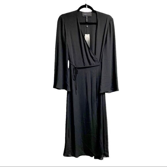 BCBGMAXAZRIA Kimono Wrap Midi Robe Dress Duster Black XXS - Picture 1 of 6